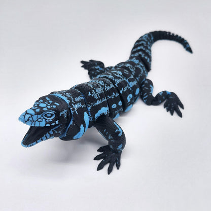Glowing Articulated Tegu Lizard – 3D Printed Realistic Reptile Figure, Flexible Poseable Animal Toy, Collectible Desk Decor, Sensory Fidget, Gift for Reptile Lovers (Blue))