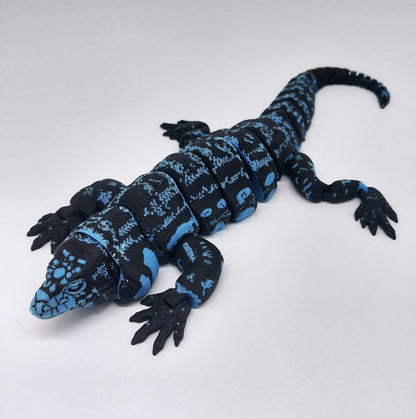 Glowing Articulated Tegu Lizard – 3D Printed Realistic Reptile Figure, Flexible Poseable Animal Toy, Collectible Desk Decor, Sensory Fidget, Gift for Reptile Lovers (Blue))