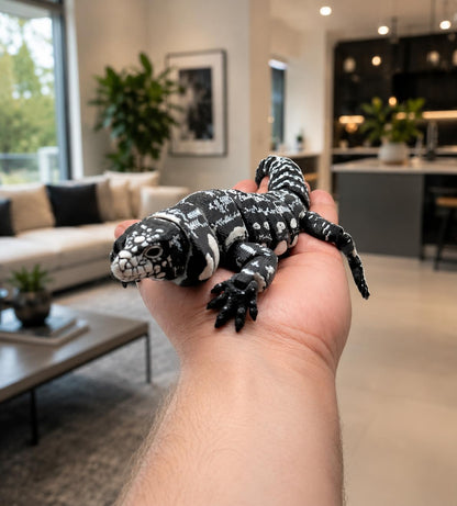 Glowing Articulated Tegu Lizard – 3D Printed Realistic Reptile Figure, Flexible Poseable Animal Toy, Collectible Desk Decor, Sensory Fidget, Gift for Reptile Lovers (Green)