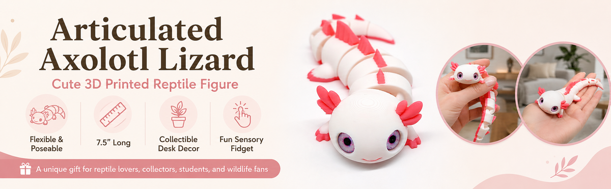 Toypetals Articulated Axolotl Lizard – 3D Printed Cute Reptile Figure, Flexible Poseable Animal Toy, Collectible Desk Decor, Sensory Fidget, Gift for Reptile Lovers