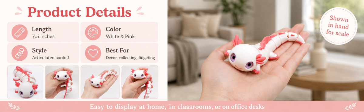 Toypetals Articulated Axolotl Lizard – 3D Printed Cute Reptile Figure, Flexible Poseable Animal Toy, Collectible Desk Decor, Sensory Fidget, Gift for Reptile Lovers