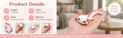 Toypetals Articulated Axolotl Lizard – 3D Printed Cute Reptile Figure, Flexible Poseable Animal Toy, Collectible Desk Decor, Sensory Fidget, Gift for Reptile Lovers