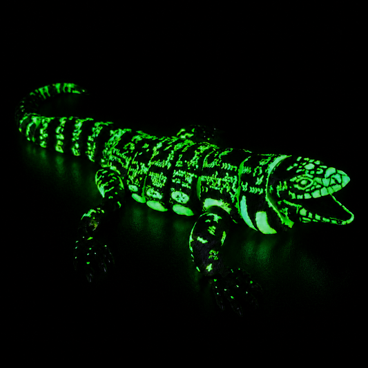 Glowing Articulated Tegu Lizard – 3D Printed Realistic Reptile Figure, Flexible Poseable Animal Toy, Collectible Desk Decor, Sensory Fidget, Gift for Reptile Lovers (Green)